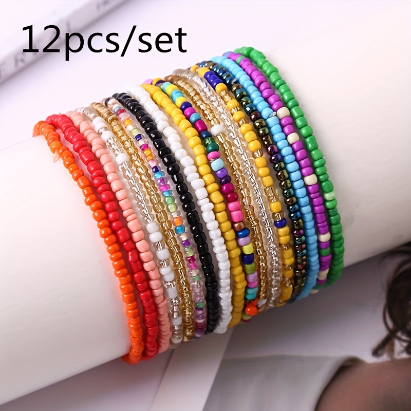 7Pcs Colorful Small Beads Bohemia Bangle Elastic Bracelet Set