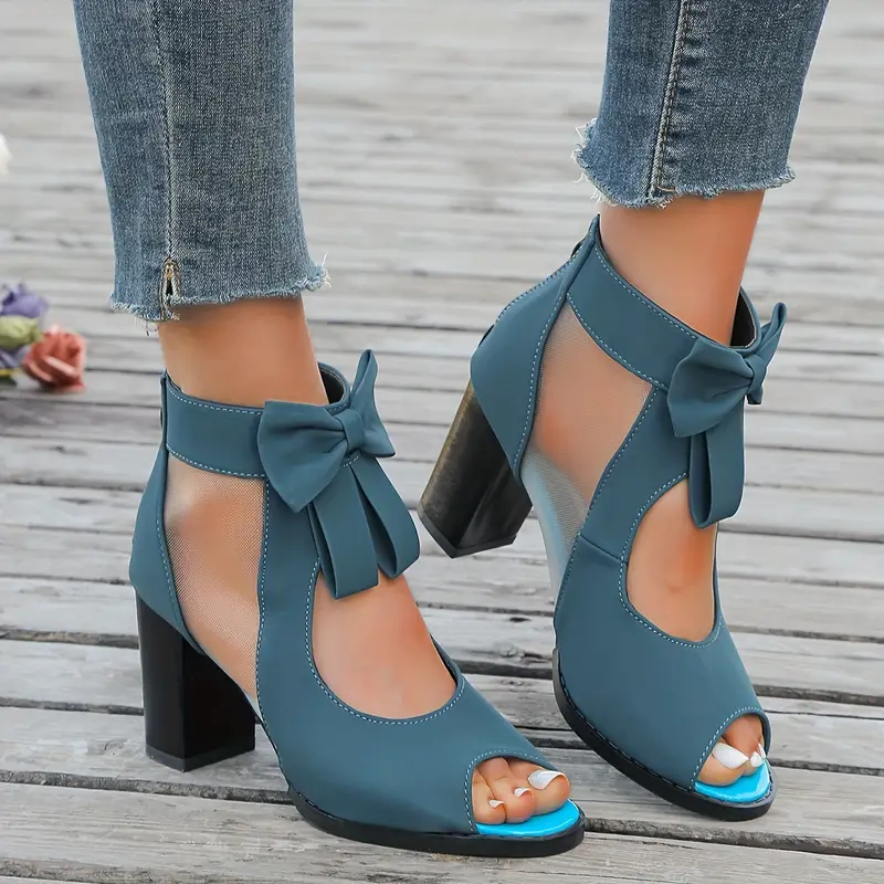 Frauen Bow Blockabsatz Sandalen Mode Peep Toe Cut out - Temu Germany