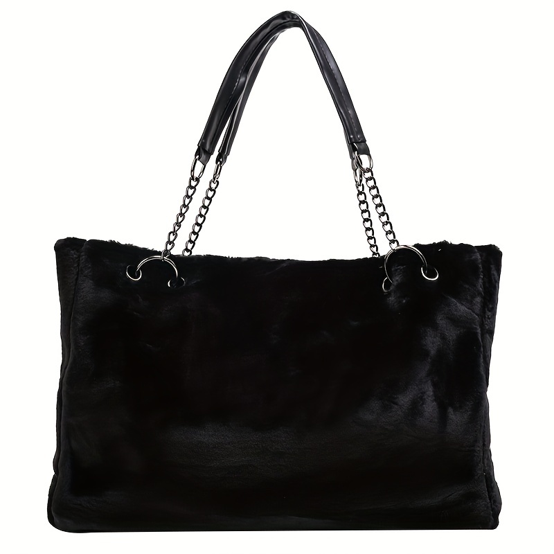 Plush Large Capacity Shoulder Bag Women's Casual Solid Ins Trendy Tote Bag