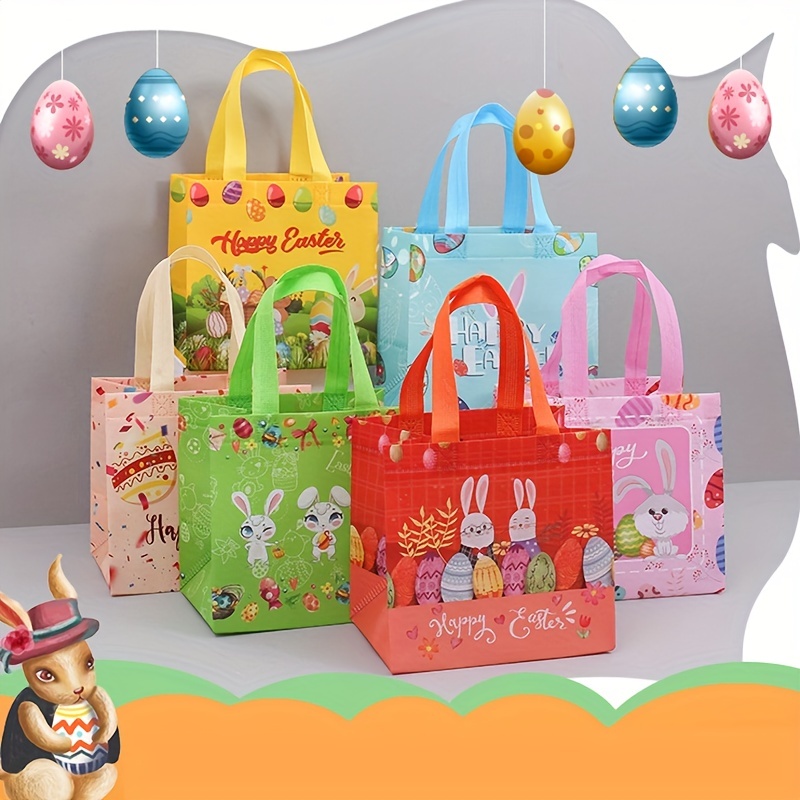 6PCS Easter Gift Bags | Bunny Eggs Print Bags
