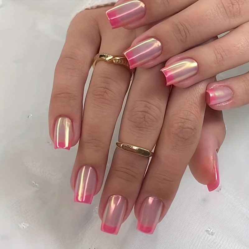 Glossy Long Square Fake Nails Red Glitter French Tip - Temu