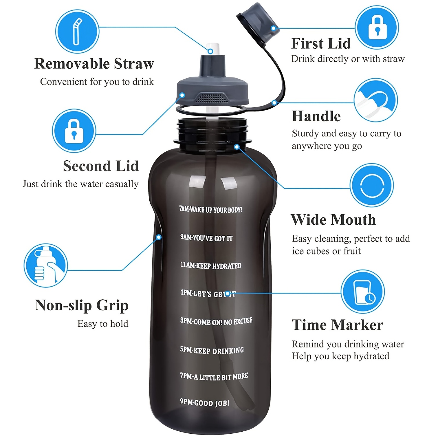 1 Litre Water Bottle with Straw, Time Markings Motivational Sport Water Bottle, BPA Free Tritan Drinks Bottle for Girls, Boy, Fitness, Outdoor