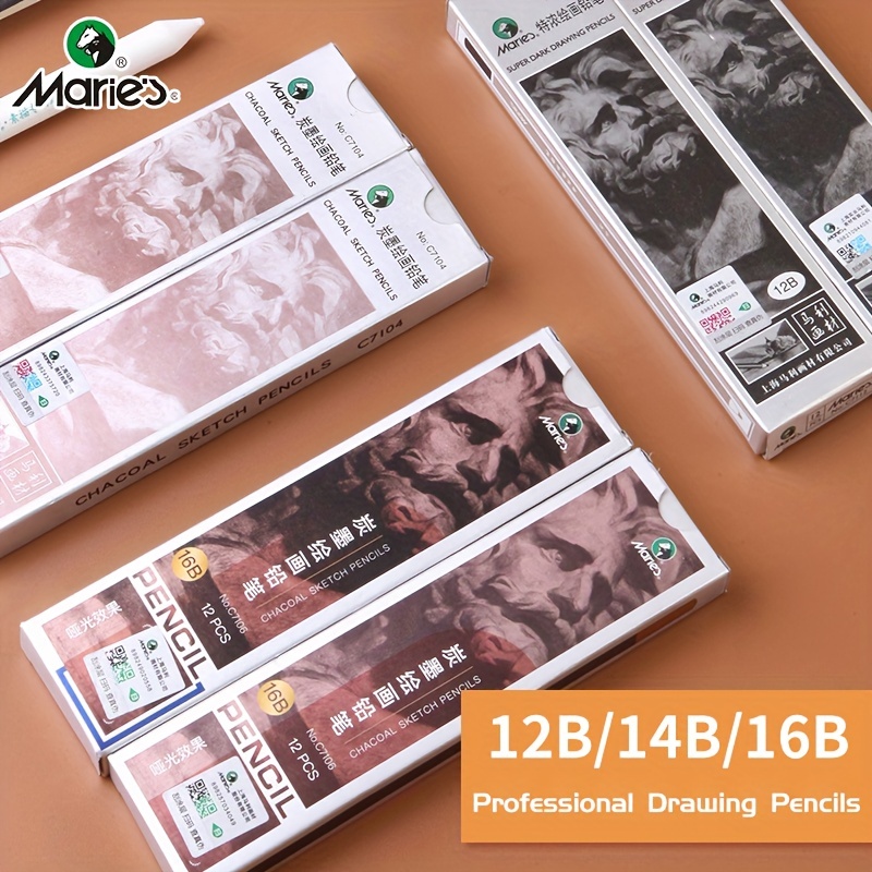 12pcs/box 2b-14b Sketch Comic Professional Pencil Charcoal Matte