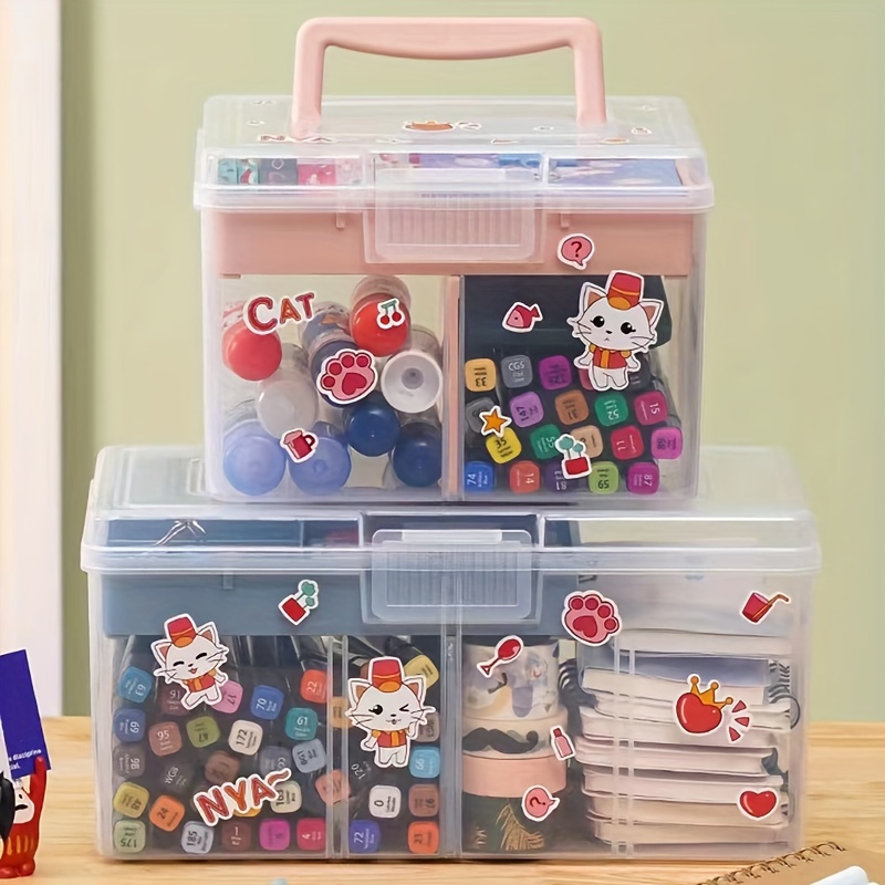 Desktop Cute Storage Box With Diy Stickers Double Decker - Temu