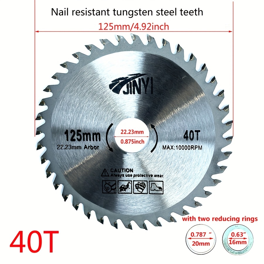 

5 Inch/125mm 40 Teeth Nail Resistant Woodworking Saw Blade 125mm Circular Saw Blade Wood Cutting Disc Saw Blade Cutter Power Tool Accessories Tungsten Carbide Steel