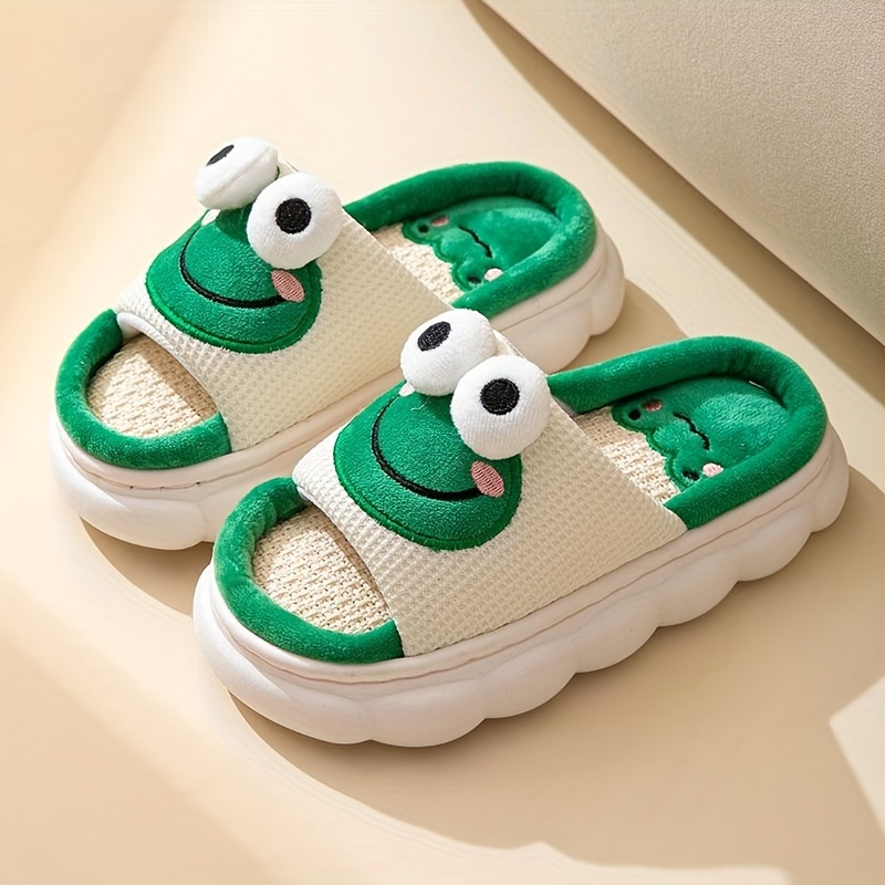 

Men's Cartoon Frog Graphic Design Open Toe Home Slippers, Soft-sole Lightweight Slip On Indoor Walking Shoes For Men