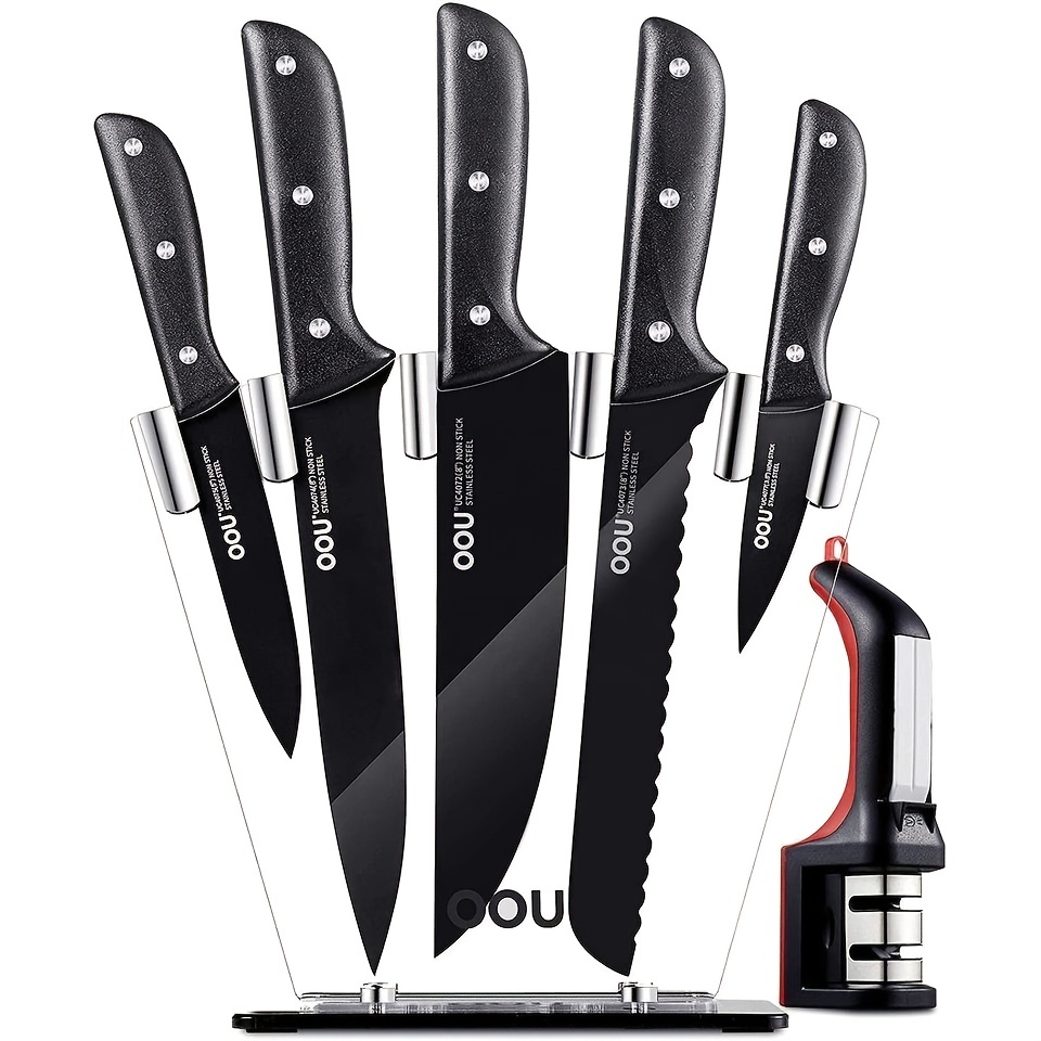OOU! Kitchen Knife Set with Block, 15 Pcs Professional Chef Knife Set with  Bu