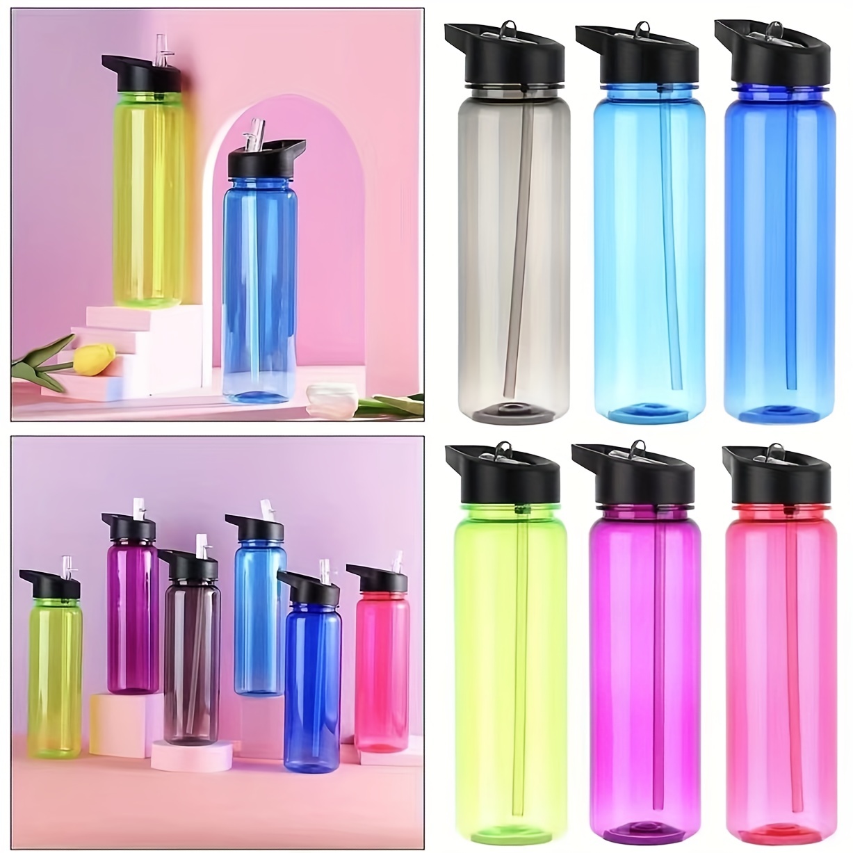 750ml Transparent Water Bottle Sports Straw Cup Portable Outdoor