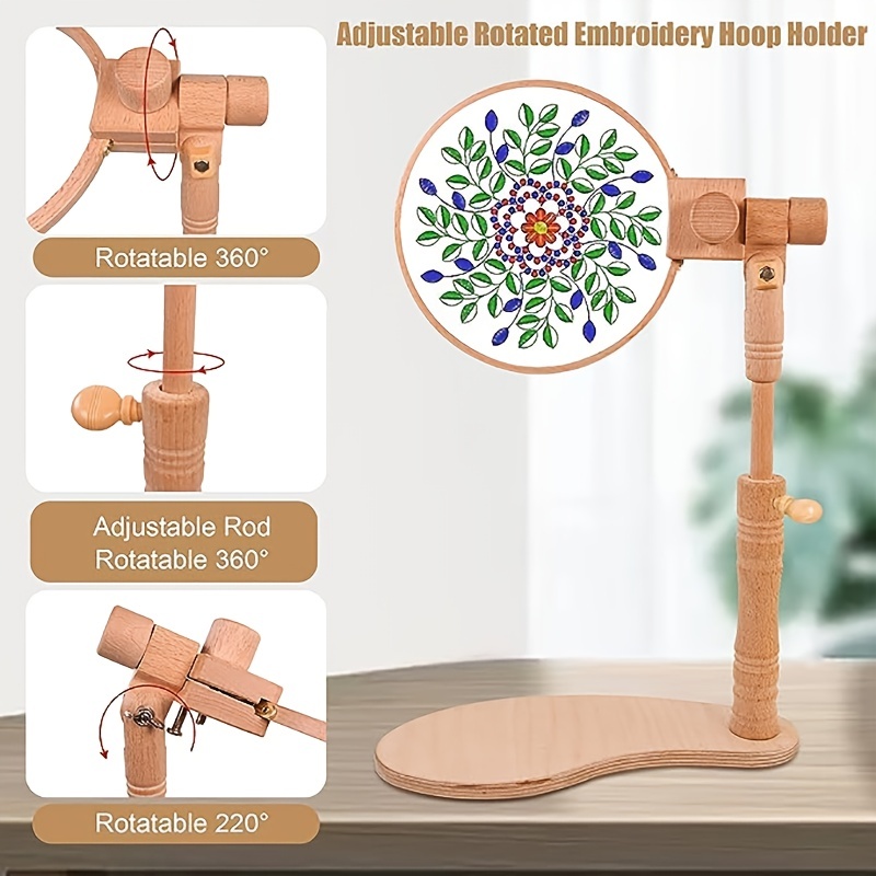 360 Rotation Adjustable Embroidery Hoop Holder Wooden Embroidery
