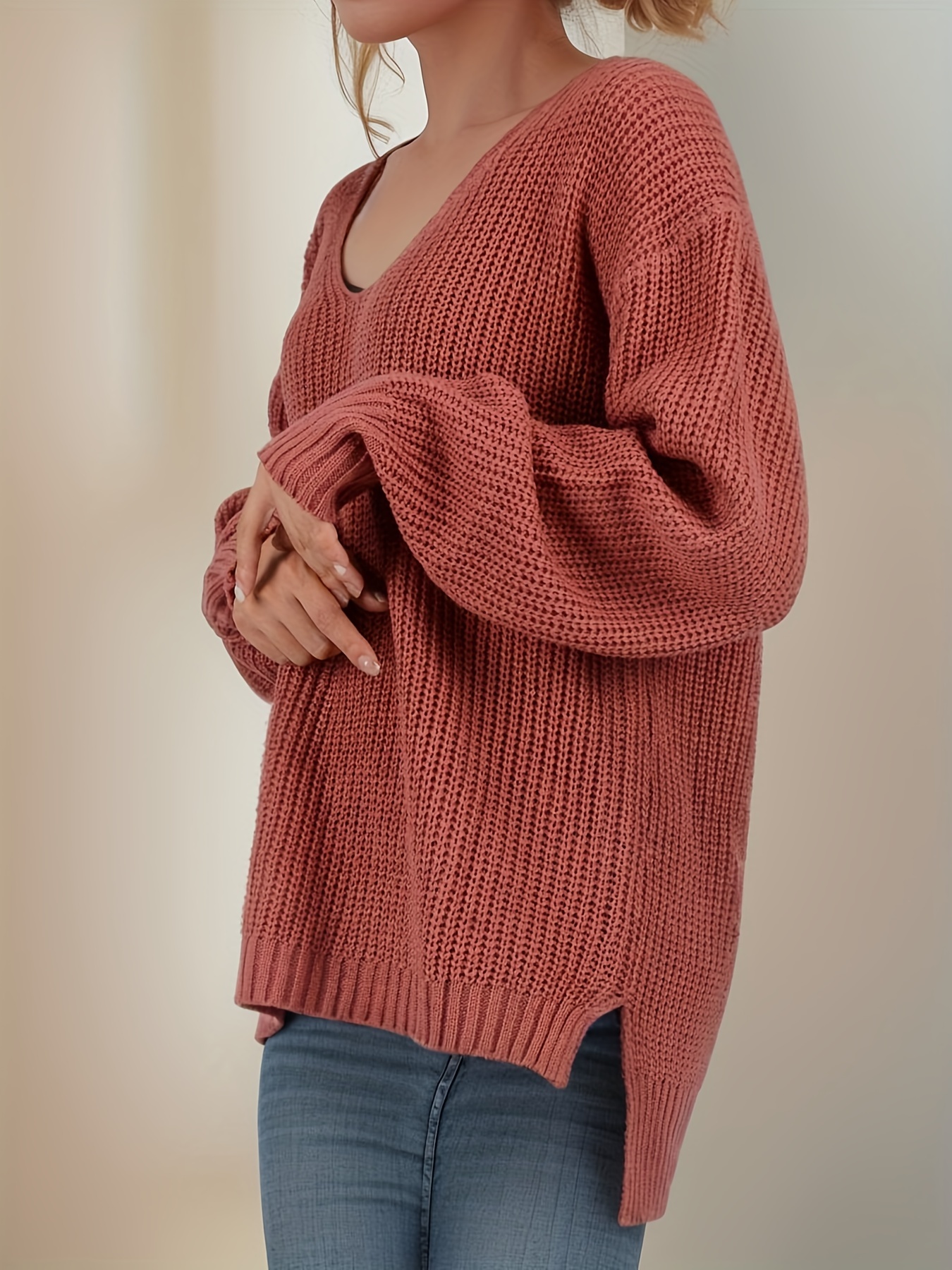 High Low Hem Cut Sweater Casual Long Sleeve Sweater Fall - Temu Canada