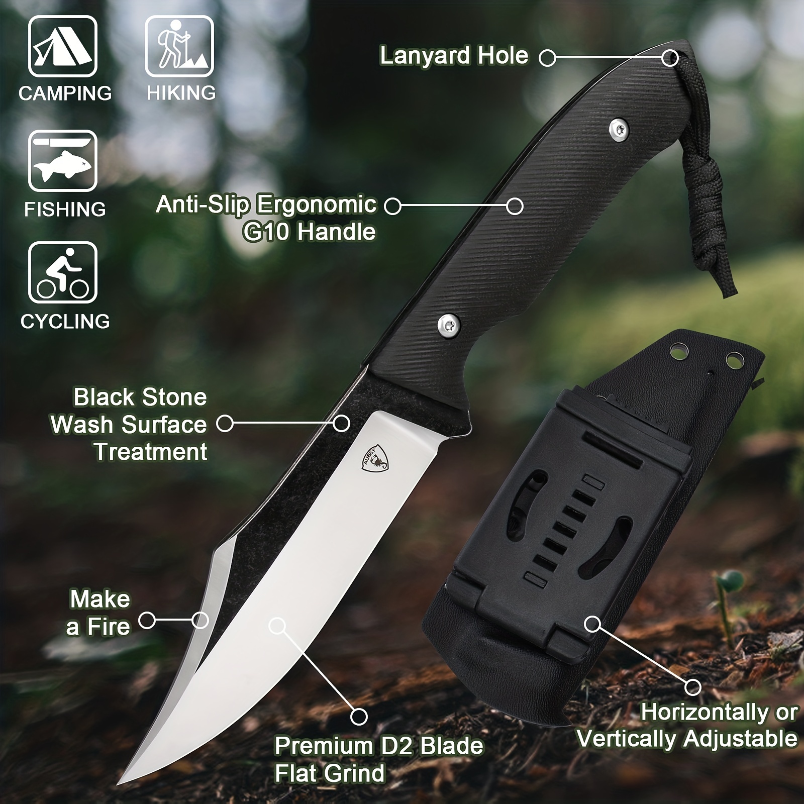  TMBrands High Carbon Steel Knife, Full Tang Bushcraft