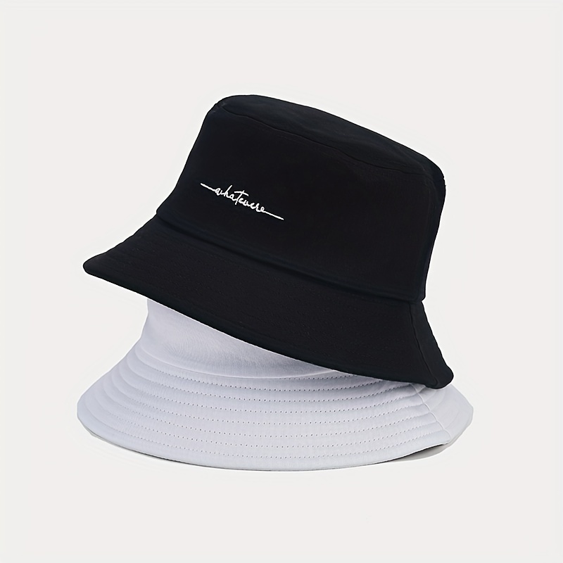 

1pc Chapeau De Seau Polyvalent Tendance Unisexe Avec Broderie De Lettres, Chapeau De Soleil Double Face Pour Les Vacances En Plein Air Et Les Voyages