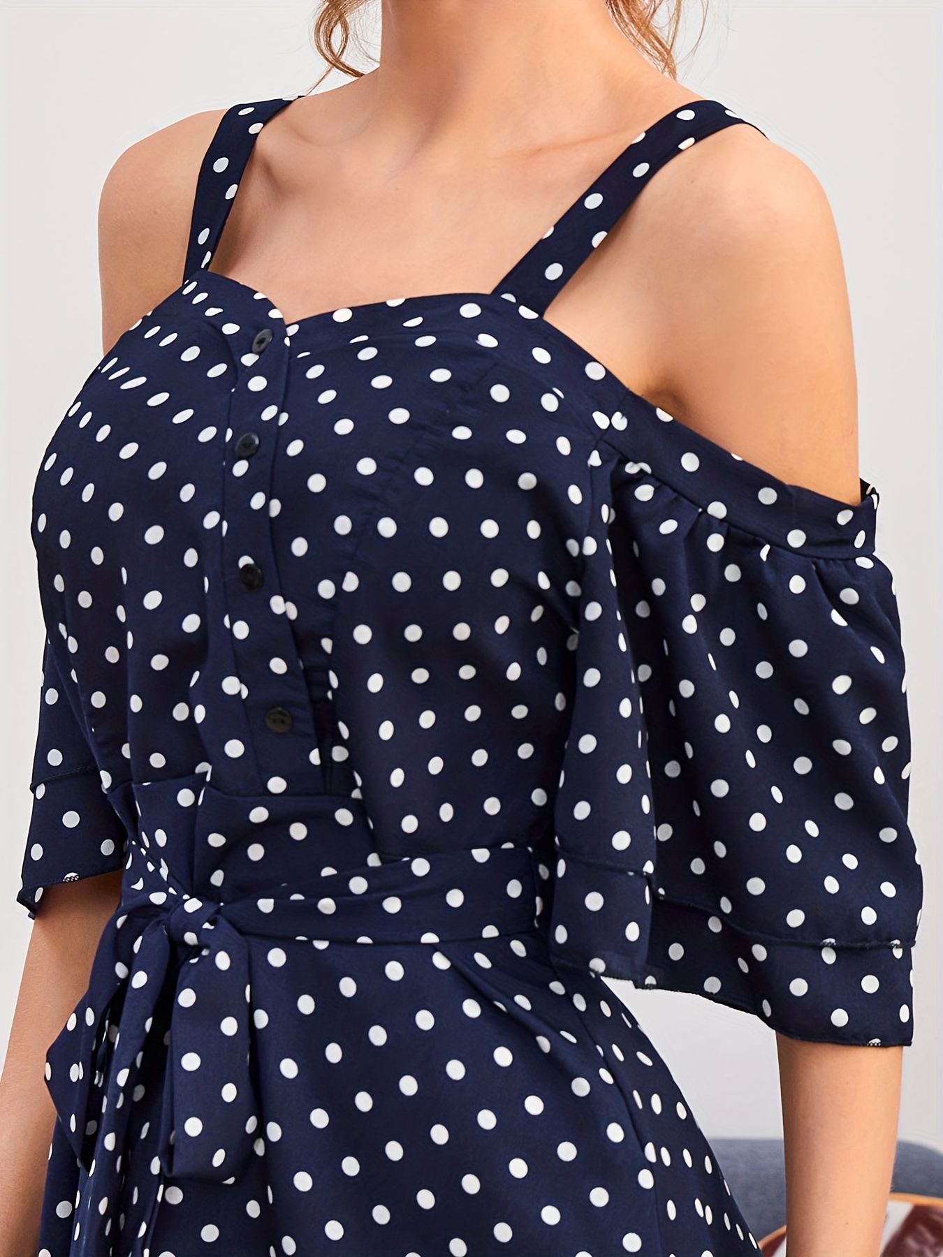 Polka dot cold shoulder on sale dress