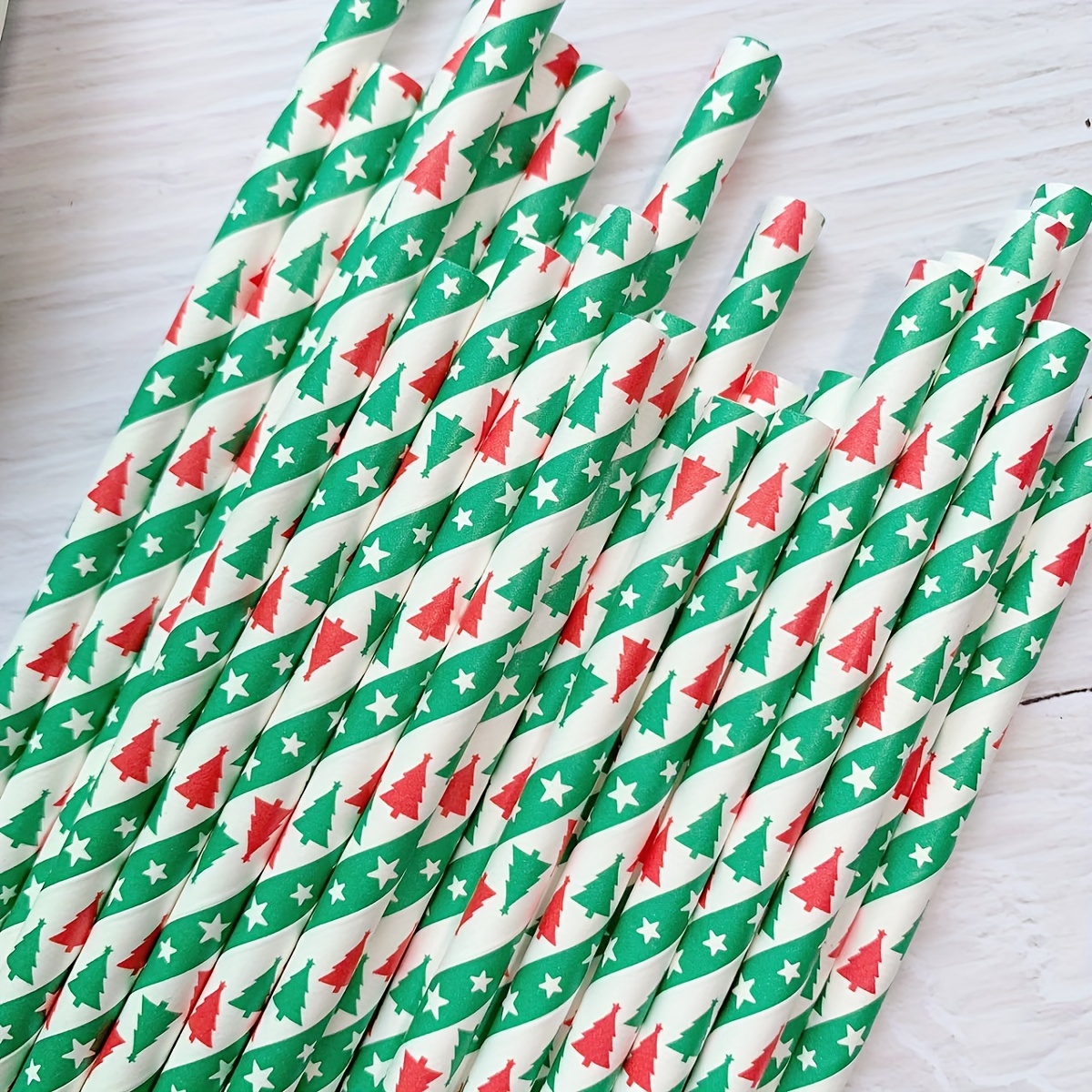 Christmas Straws Paper Multicolor Christmas Disposable - Temu