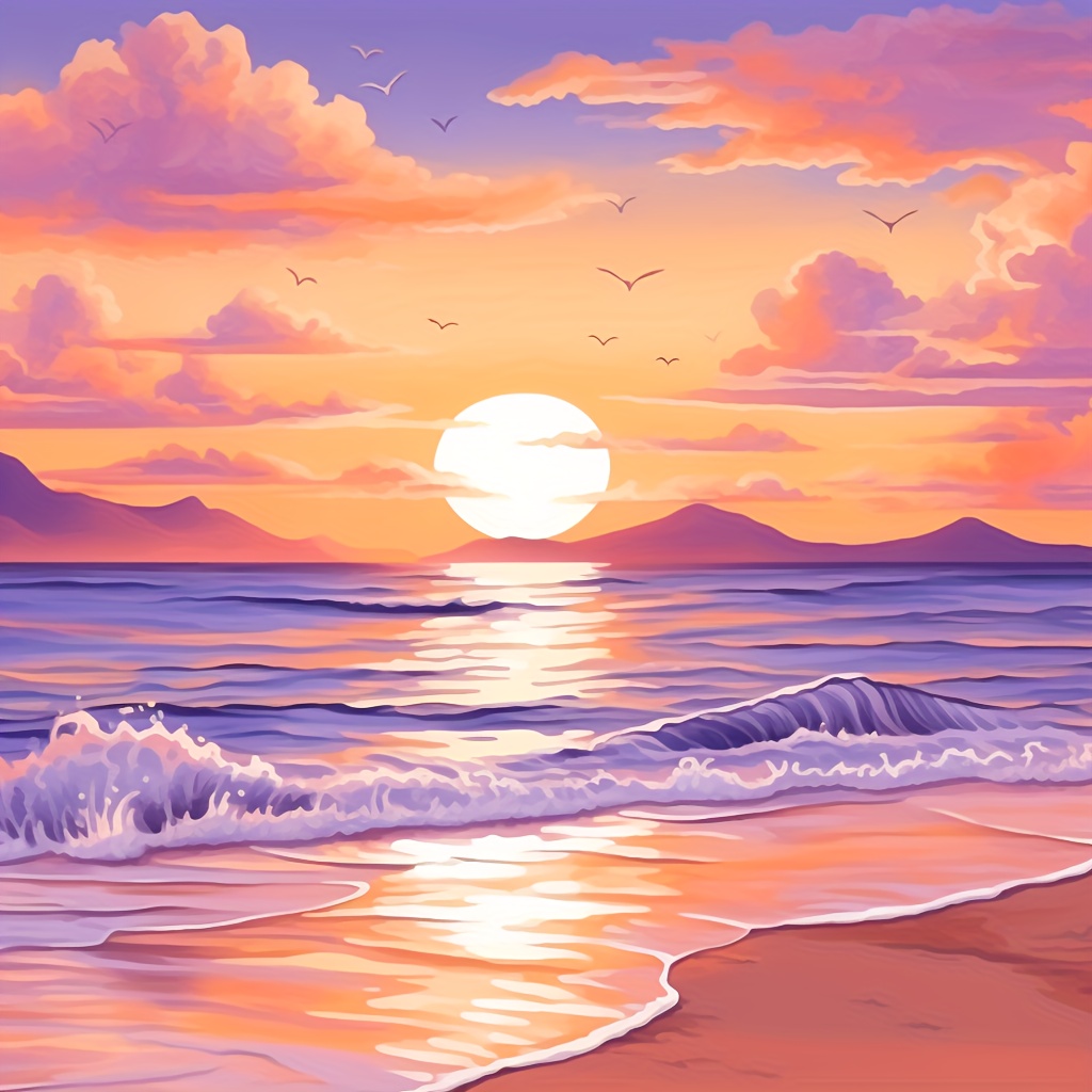 

1pc Large Size 40x40cm/15.7x15.7inch Without Frame Diy 5d Diamond Painting Pink Sunset On Beach, Full Rhinestone Painting, Artificial Diamond Art Embroidery Kits, Handmade Home Room Office Wall Decor