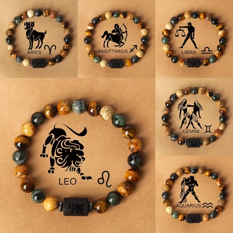 Zodiac Sign Stone Beaded Bracelets for Couples