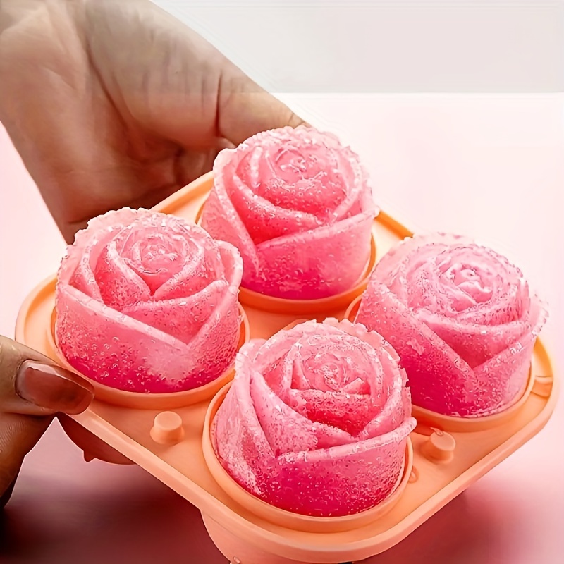 3D Rose Ice Molds,2 Inch Large Ice Cube Trays, Make 4 Giant Cute Flower  Shape Ice, Silicone Rubber Fun Big Ice Ball Maker for Cocktails Juice Whiskey  Bourbon Freezer, Dishwasher Safe,(Pink) 