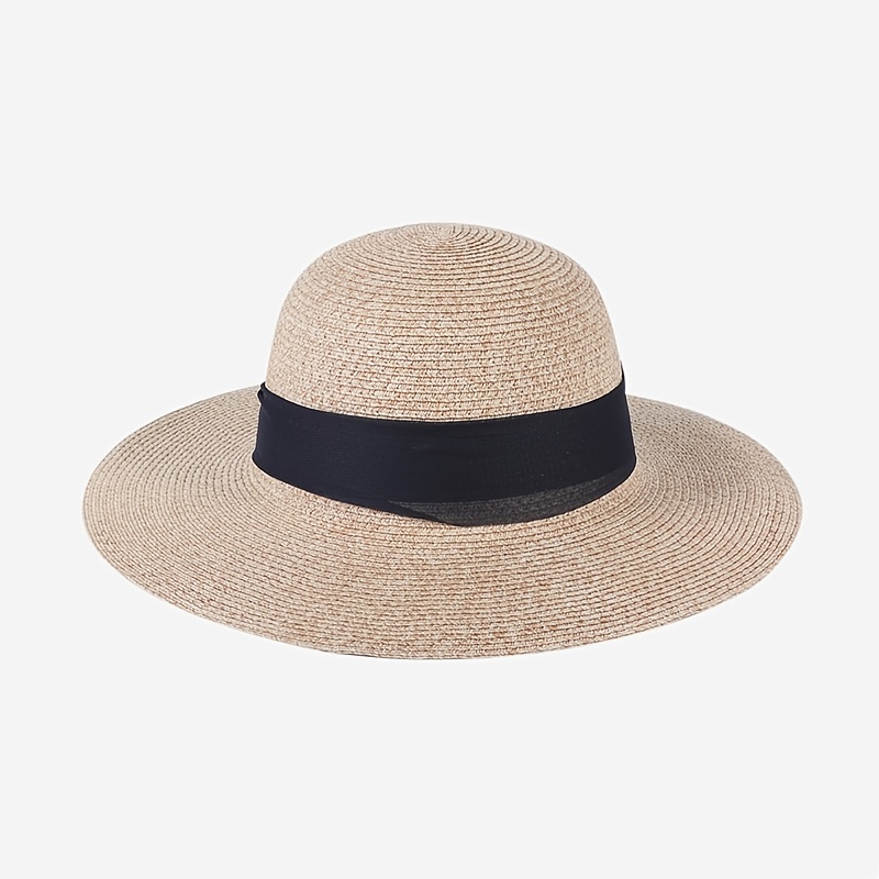 Khaki Wide Brim Sun Hat, Chiffon Bow Breathable Summer Straw Hat, Outdoor  Beach Travel Sunscreen Cool Panama Hat