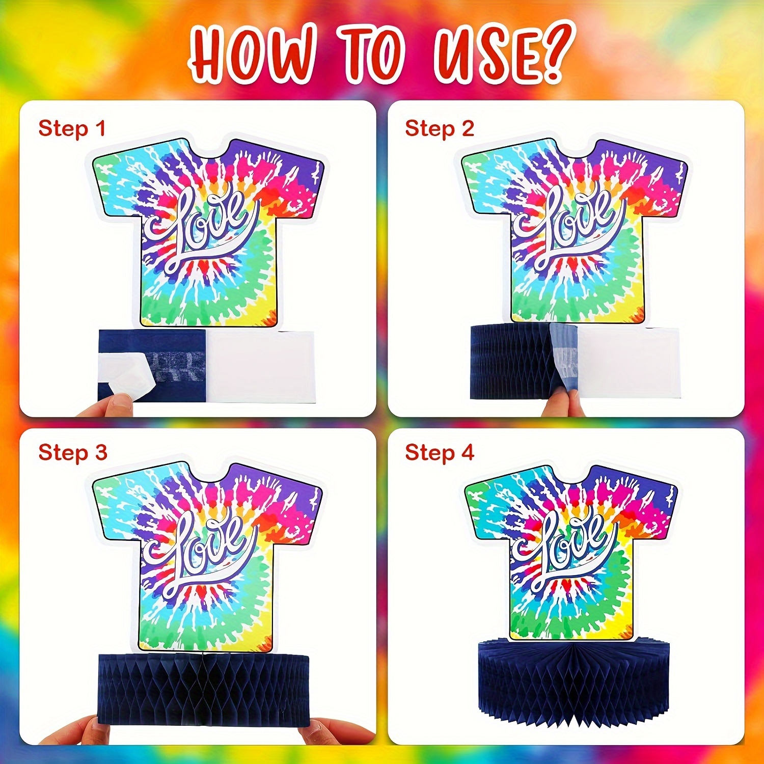 Tie Dye Party Honeycomb Centerpieces, Tie Dye Birthday Party Decorations,  Sunflowers Guitars Stars Clothes Table Topper For Tie Dye 60s Hippie Party  3d Table Centerpieces Decor, Table Decor - Temu