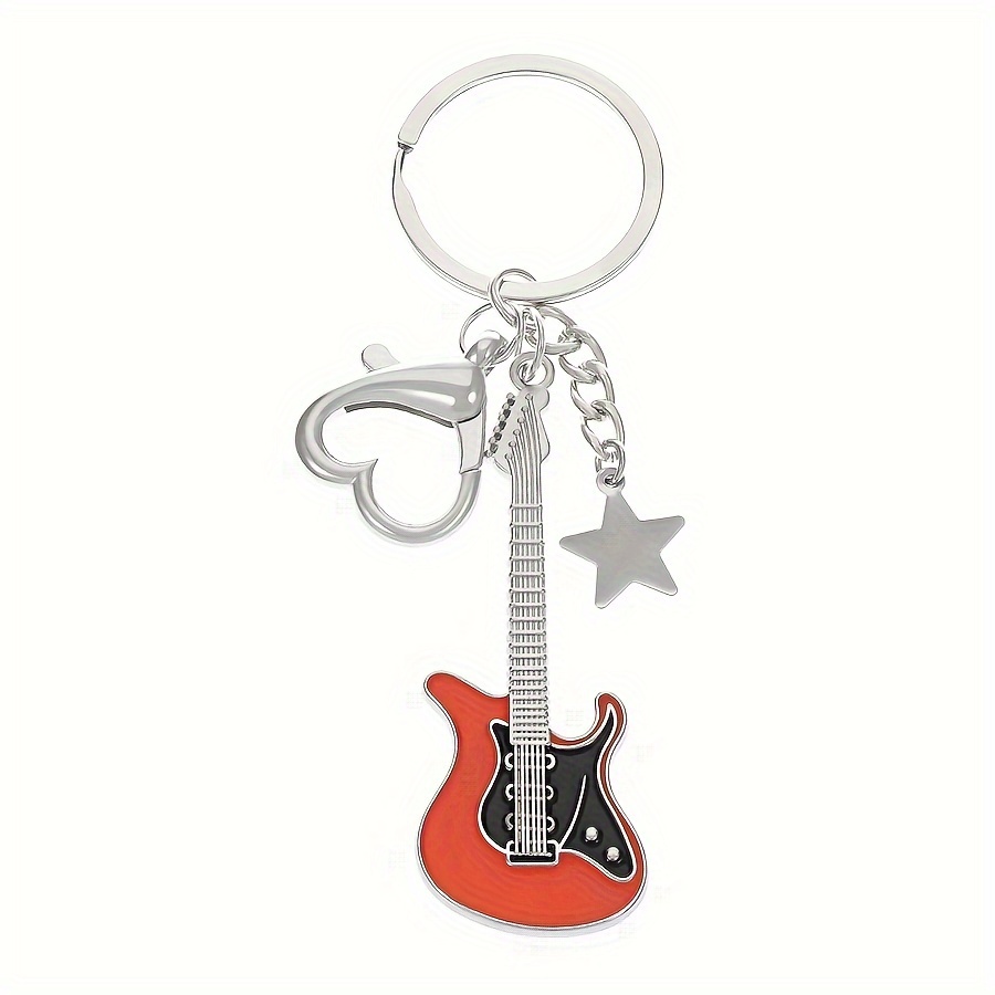 1pc Creative Guitar Star Bass Keychain, Retro Bag Pendant Accessories,Temu