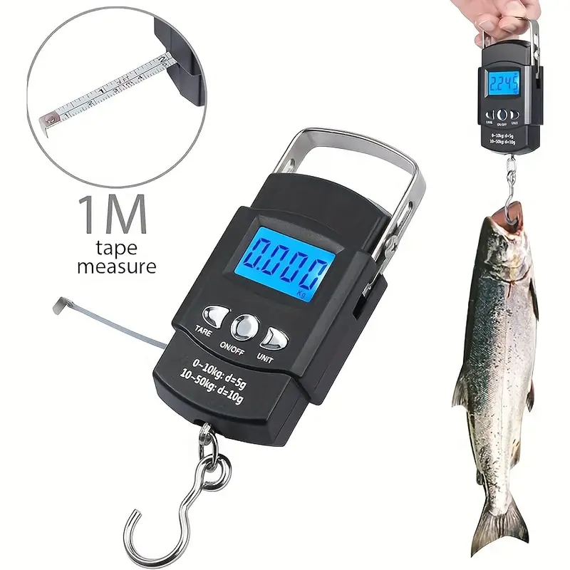 Luggage Scale, Portable Electronic Fish Scales, LCD Digital Hanging Scale  With Measuring Tape Ruler For Hunting Fishing