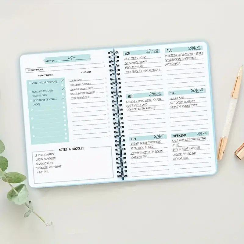 2pcs A5 Planner Daily Weekly Time Planner Coil Notepad Memo Diary Agenda Book Work Study Arrangement Office Supplies Learning Supplies 52 Sheets 104 Pages details 1