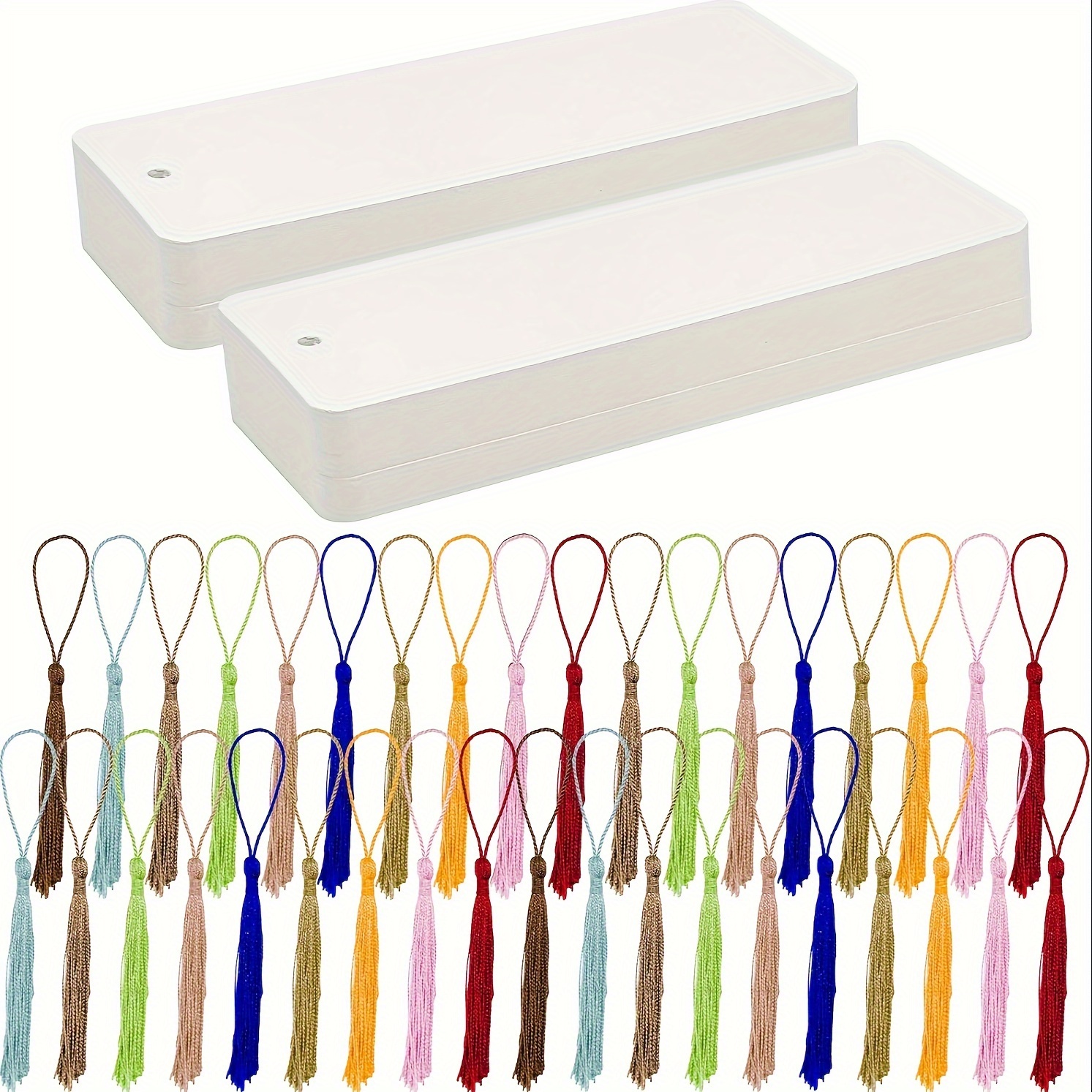 25PCS Blank Paper Bookmarks with Tassels Rectangular Thick Paper Bookmarks  DIY Bookmarks Gift for Friends