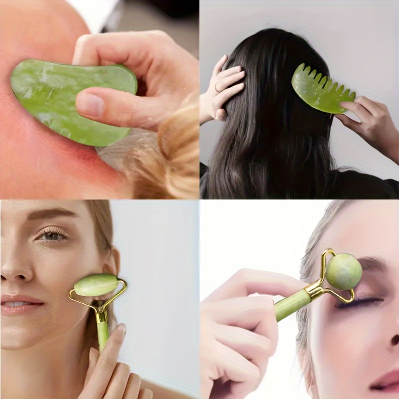 

4-in-1 Jade Comb Natural Jade Roller Massager Face Roller Gua Sha Jade Stone Face Massager Facial Beauty Skin Care Tools - Mother's Day Gift