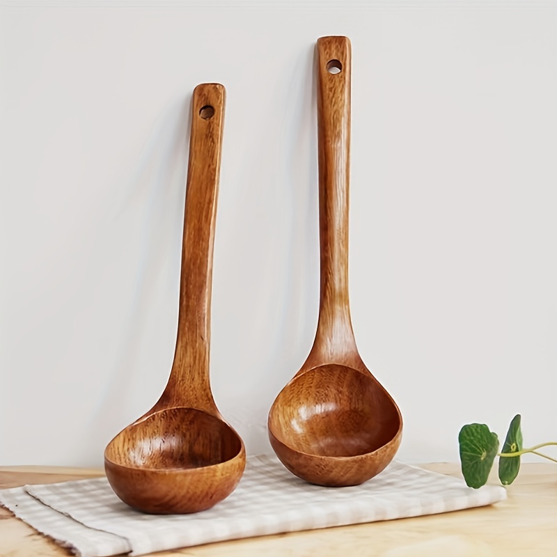 Natural Wooden Ladle Non Stick Straight And Long Handle - Temu