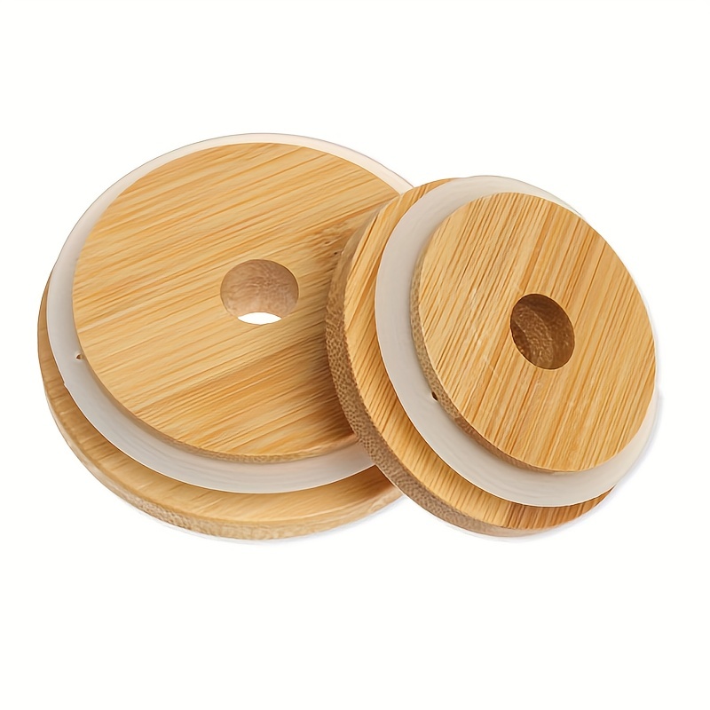 Regular Mouth 70mm Bamboo Mason Jar Lid With Straw Hole - Buy