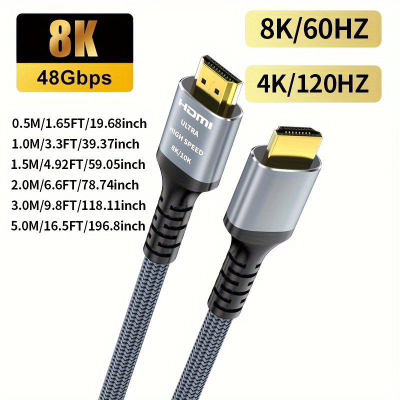 Highwings - Cable HDMI DE 8 K, 48 Gbps, 6.6 pies / 2 metros, cable trenzado  HDMI de ultra-alta velocidad, 4 K a 120 Hz, 8 K a 60 Hz, DTS:X, HDCP 2.2 y