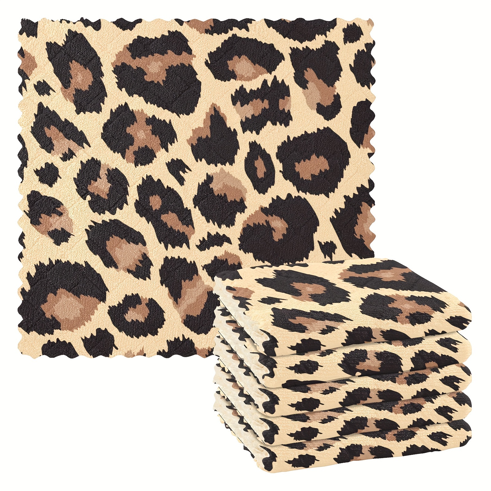 Kitchen Cleaning Towels, Black And White Leopard Print Scenery Kitchen Cleaning  Towels, Strong Water Absorption, Easy To Clean, Used For Kitchen Utensil  Cleaning And Countertop Wiping, Ultra-fine Fiber Cleaning Cloth, Scouring  Pad 