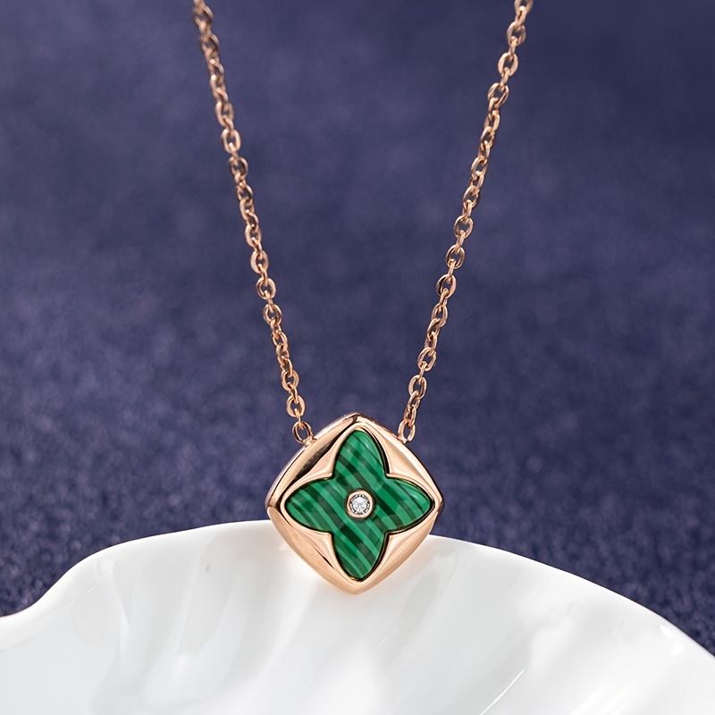 Square Shape Pendant Necklace With Four Leaf Clover Shape Pattern  Adjustable Neck Jewelry Good Lucky Jewelry For St. Patrick's Day - Temu
