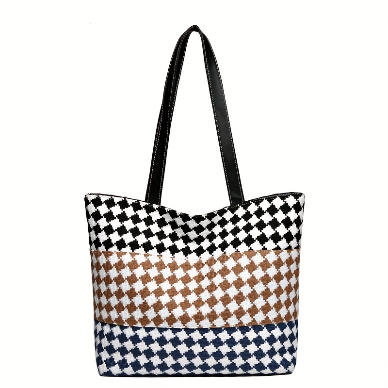 Classic Checkerboard Large Capacity Tote Bag, Pu Leather Lightweight  Shoulder Bag, Casual Versatile Commuter Bag - Temu