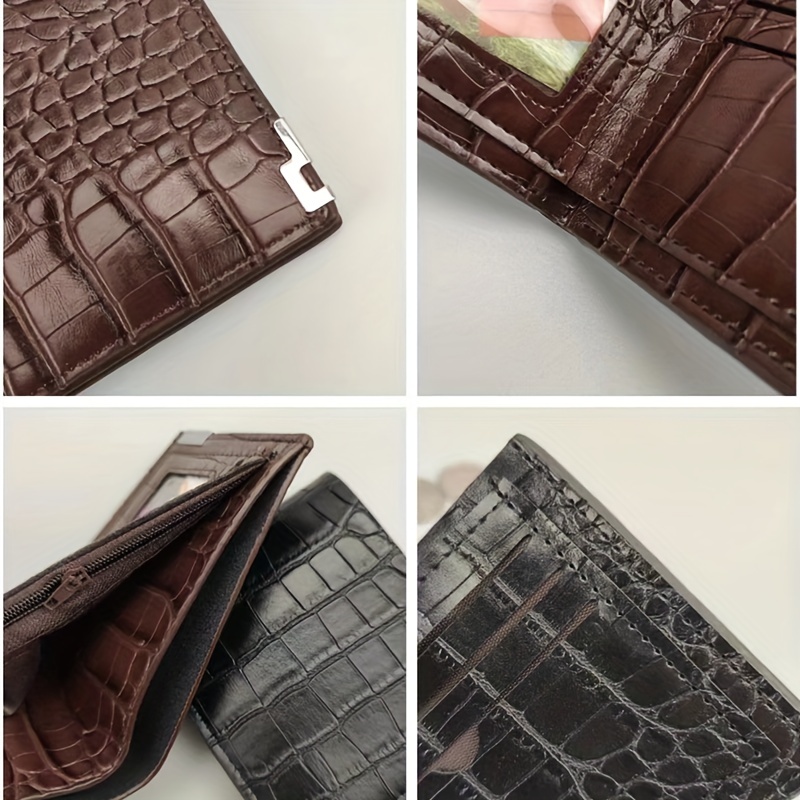 1pc Crocodile Pattern Mens Clutch Double Zipper Wallet Retro