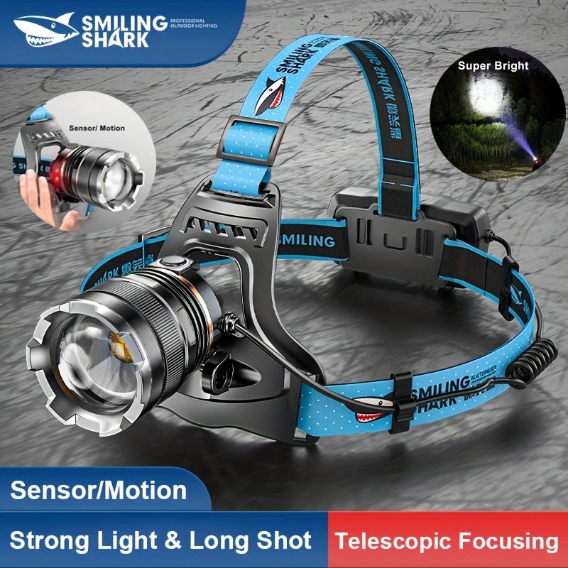 Smiling Shark TD2002 Hign Power Headlamp LED M77 10000LM Headlight  Rechargeable Sensor Head Flashlight for Outdoor Hiking