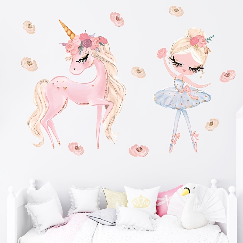 1pc Licorne Fille Sticker Mural Dessin Animé Licorne Rose - Temu