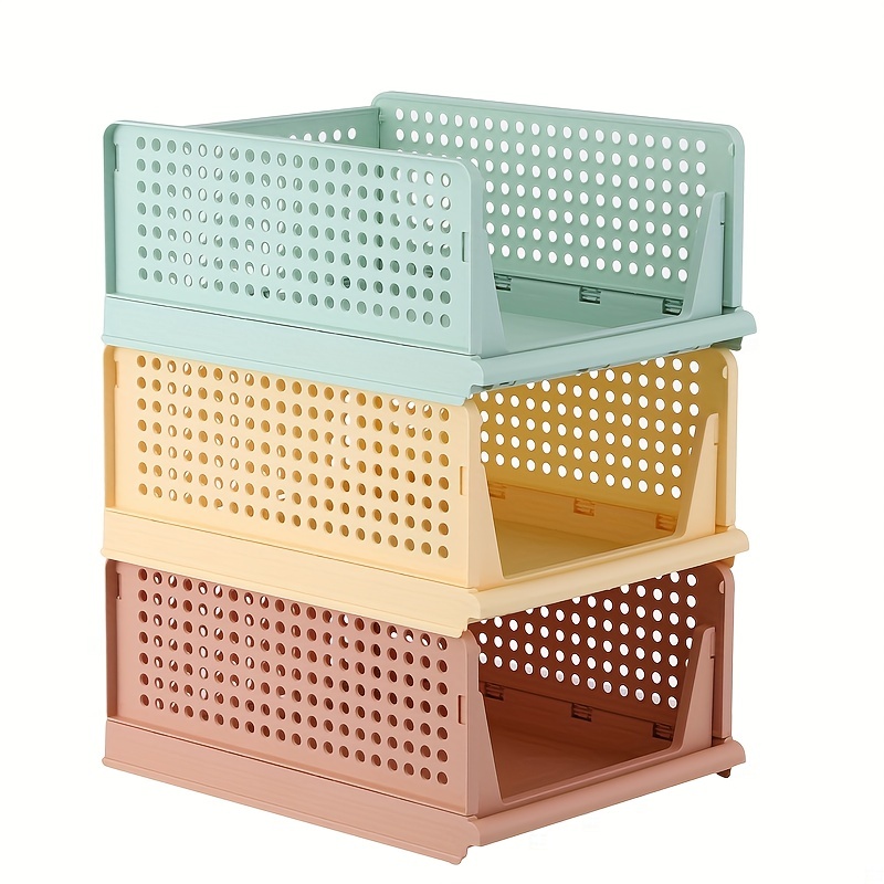 Foldable Stackable Plastic Storage Basket - Organize Your Closet, Drawer,  Bathroom, And Office With Ease - Temu