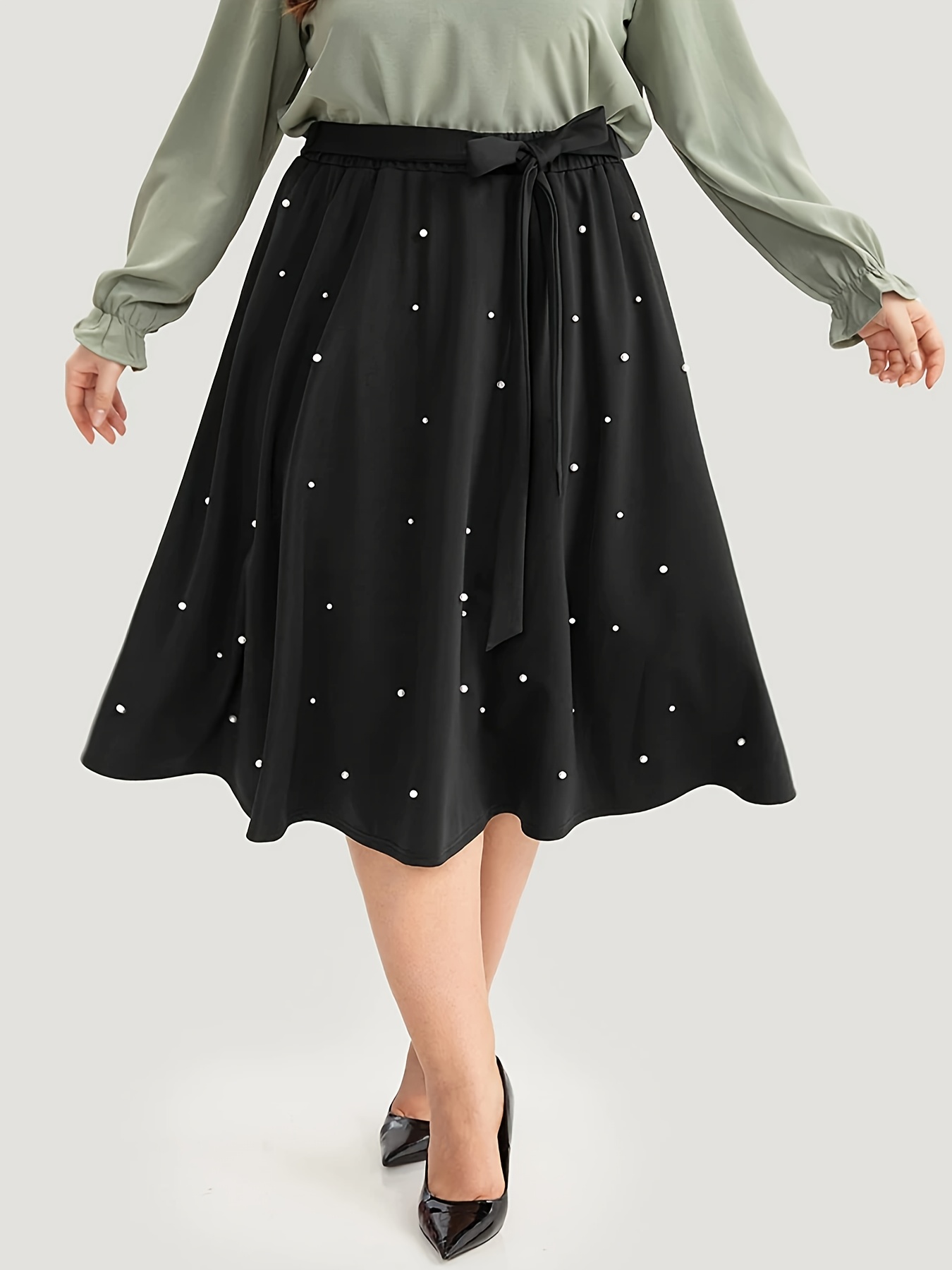 Plus Size Elegant Skirt Women's Plus Faux Pearl Decor Side - Temu
