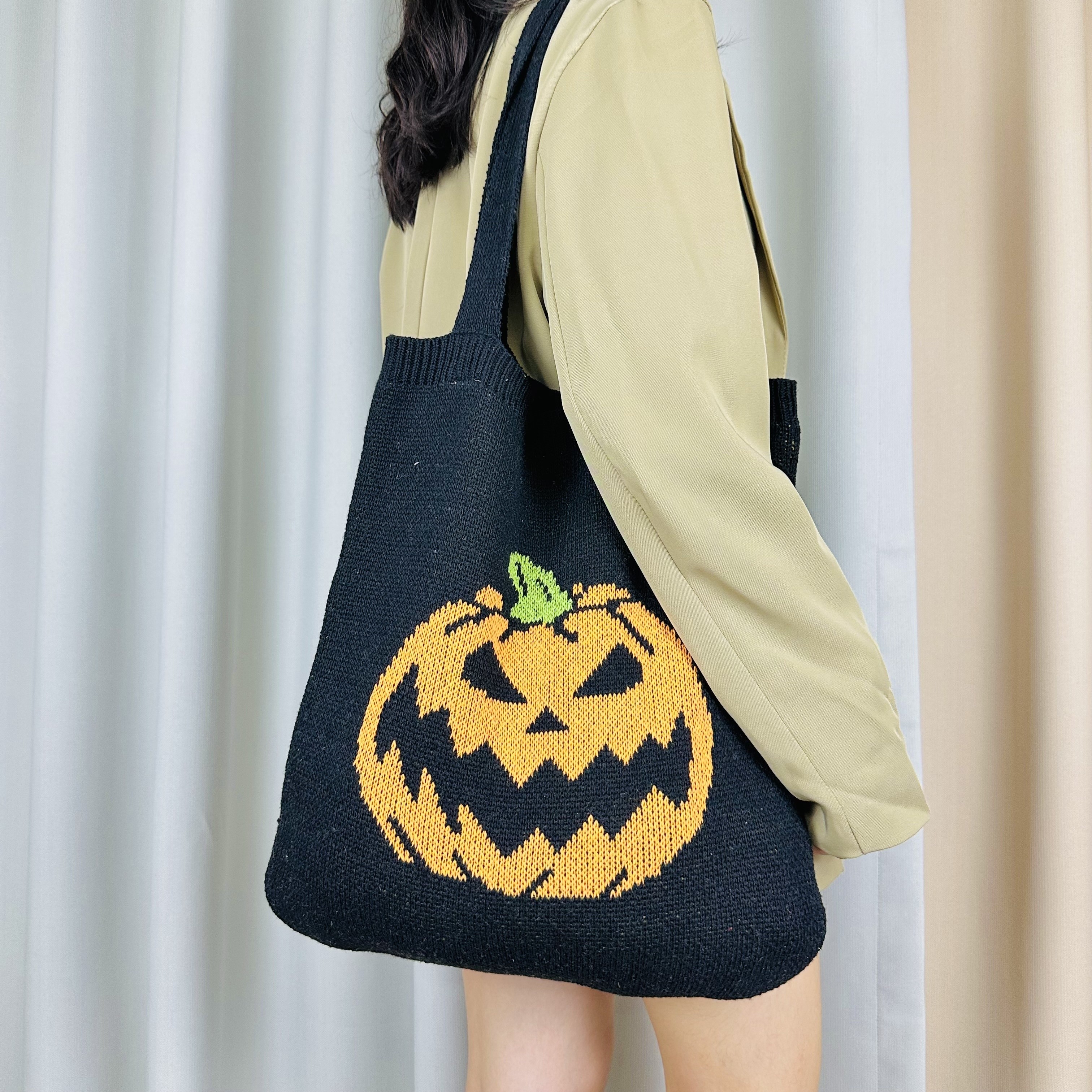 Halloween Funny Pattern Tote Bag Set, Large Capacity Shoulder Bag