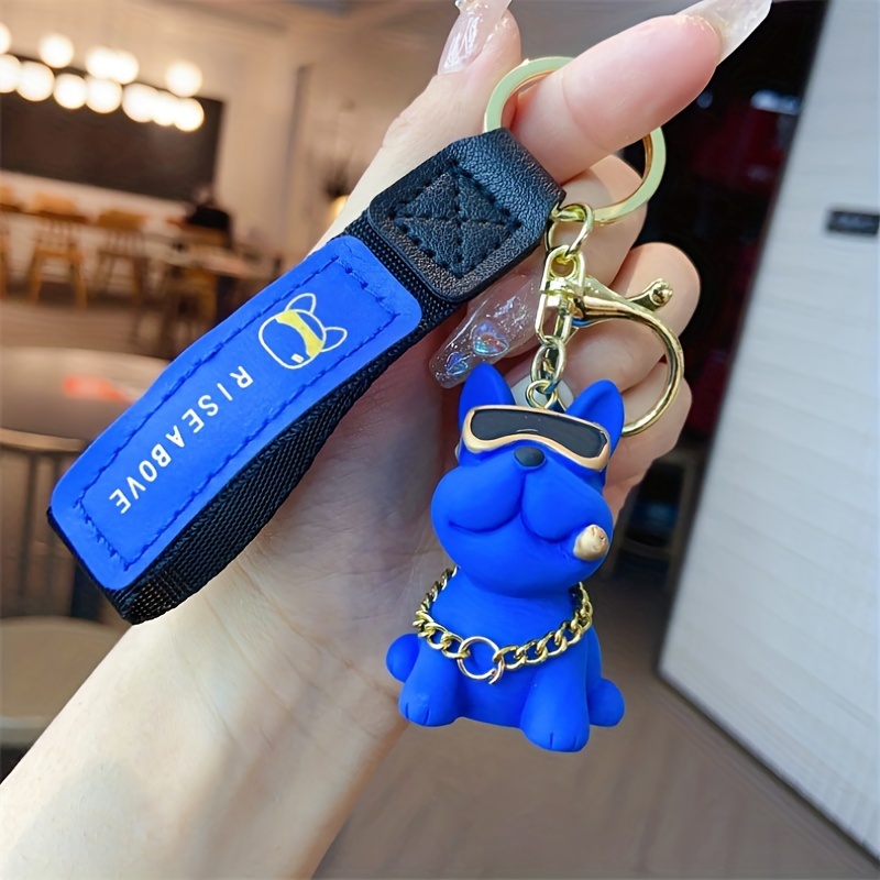 New Cute Dog Keychain Bag Pendant Resin Fighting French Bulldog Keyring  Colorful Car Anime Key Chains Women Trinket Jewelry Gift