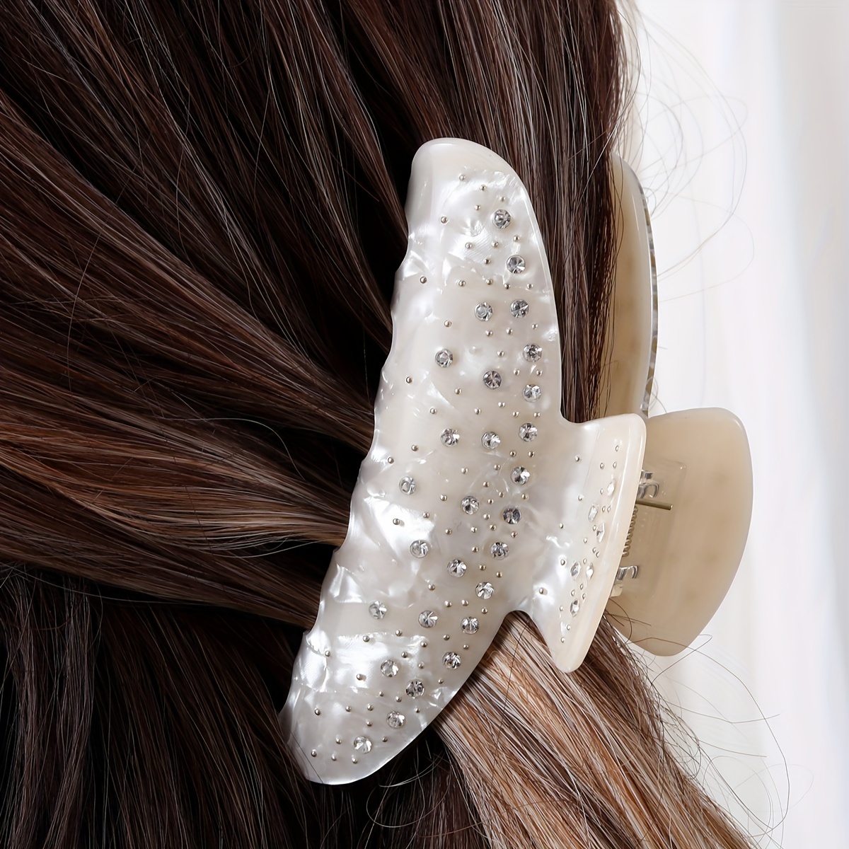 

1pc Elegant Acetate Hair Claw Clip With Rhinestones Decor Non-slip Strong Hold Jaw Clips Headwear For Women