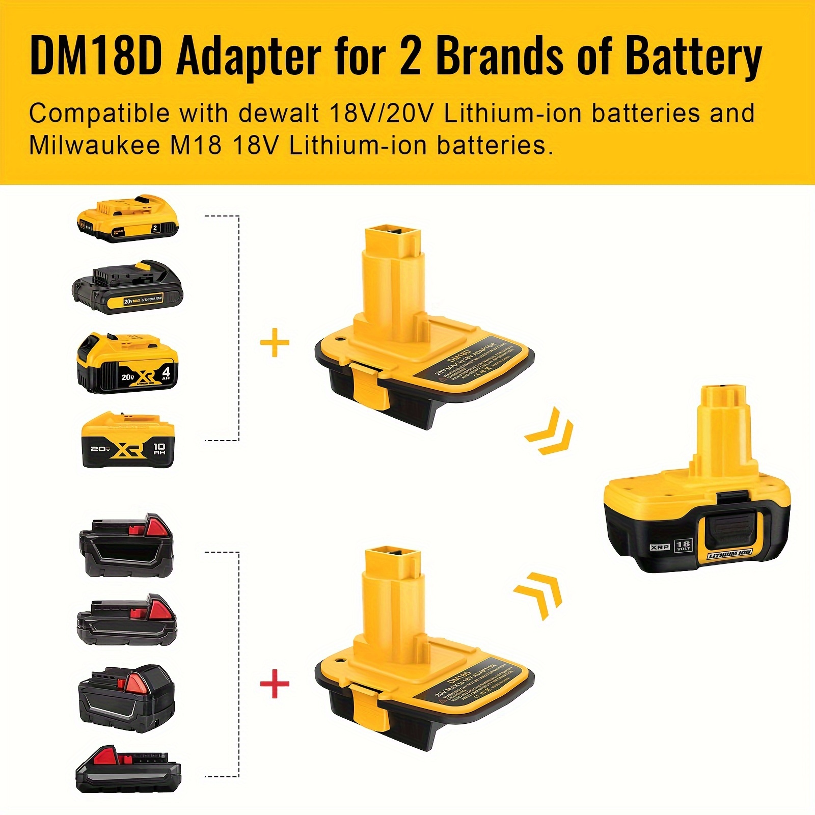 DEWALT DCA1820 20V Battery Adapter - Black/Yellow for sale online