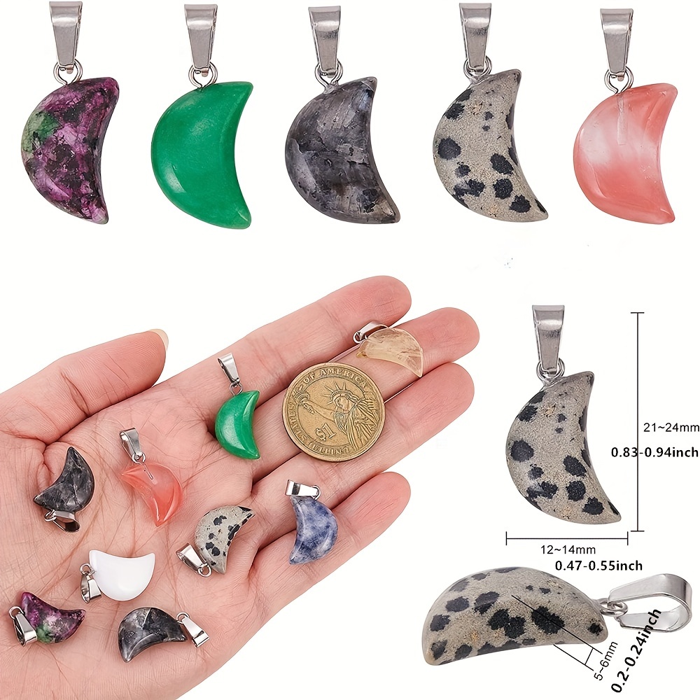 5pcs Crescent Stone Pendant Moon Gemstone Charms