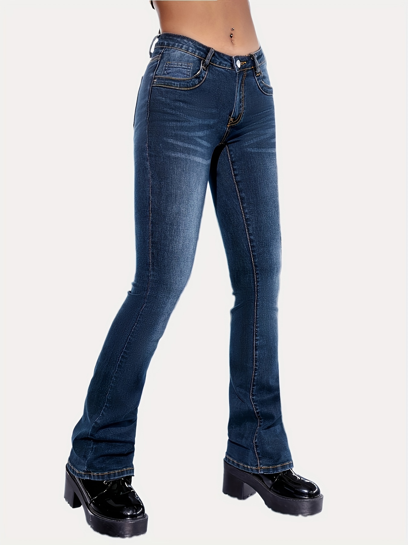 High-rise Bell-bottom Jeans, Semi-stretch High Waist Boot-cut