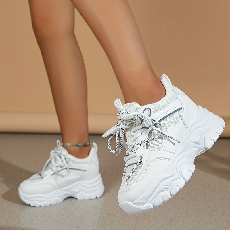 Lace Thick Soled Platform Sneakers Height Increased Chunky - Temu