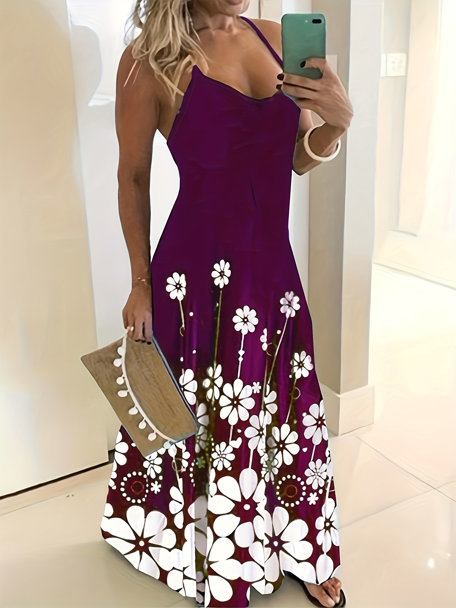 floral print spaghetti dress casual sleeveless summer maxi dress womens clothing