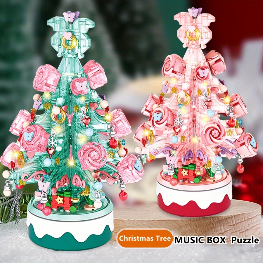 Crystal Christmas Tree Music Box with Light MOC DIY Assembly  Model(675PCS/Dynamic Version)