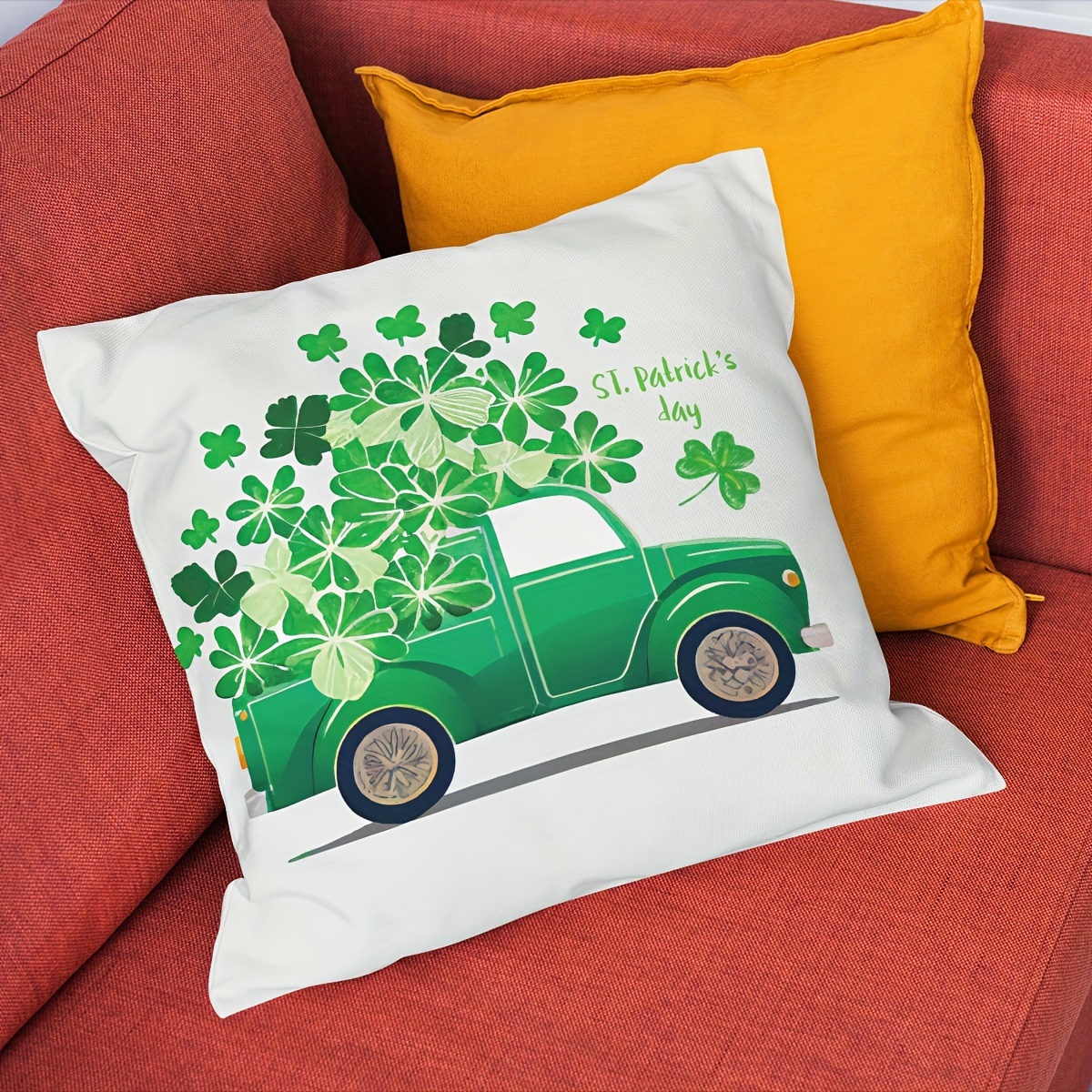 Green Throw Pillow Covers Farmhouse Polylester Linen Buffalo Plaid Truck  Lucky Blessings Decorative Pillowcase St. Patrick's Day For Sofa No Pillow  Inserts - Temu