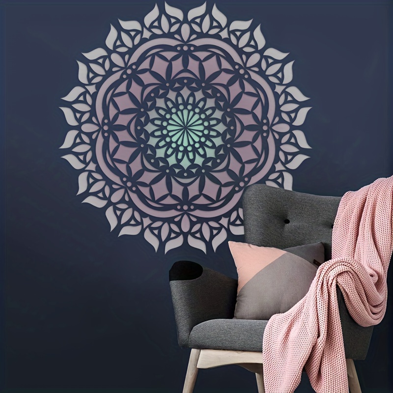 1pc Mandala Theme Stencil, 1/4(15.74*15.74 Inch) DIY Reusable Molds Laser  Cut Painting Stencils, Floor Tile Fabric Wall Mold Furniture Mandala Paintin